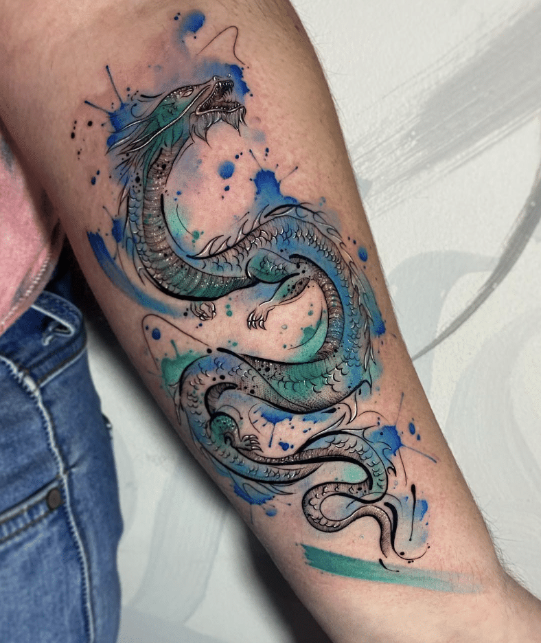 Watercolor Chinese Dragon Tattoo New