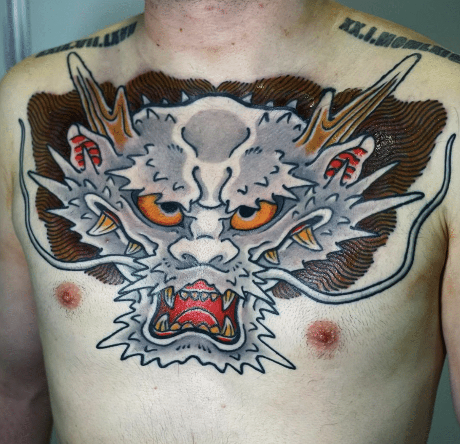 White Dragon Tattoo On The Chest