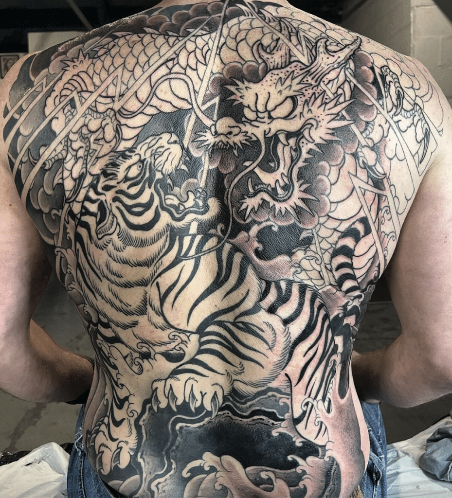 White Dragon Tiger Tattoo