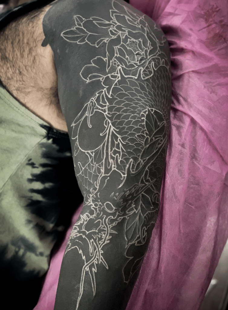 White Ink On Black Background Tattoo