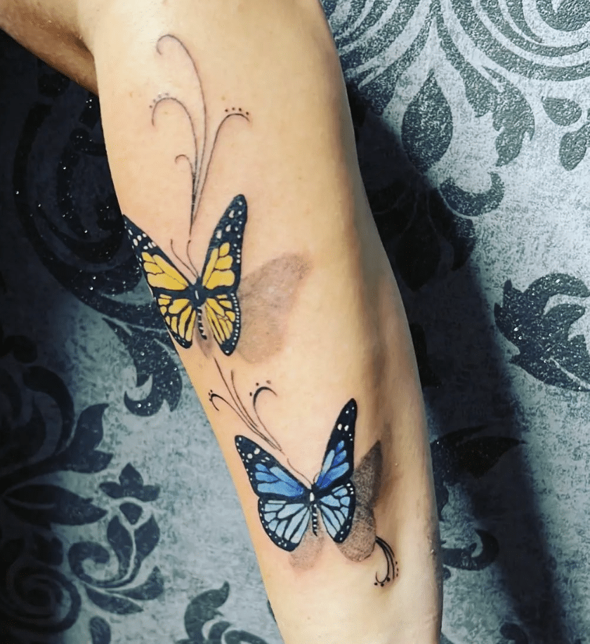 Yellow And Blue Butterfly Tattoo