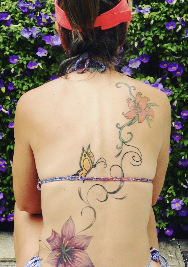 Yellow Butterfly Tattoo Design On Back