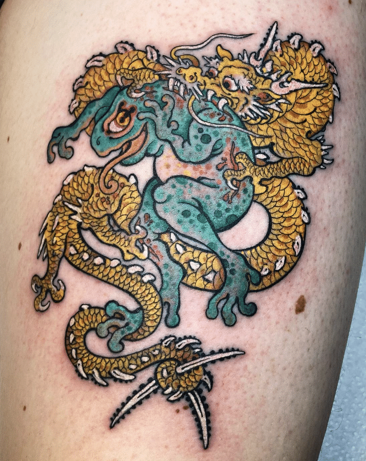 Yellow Dragon Frog Tattoo