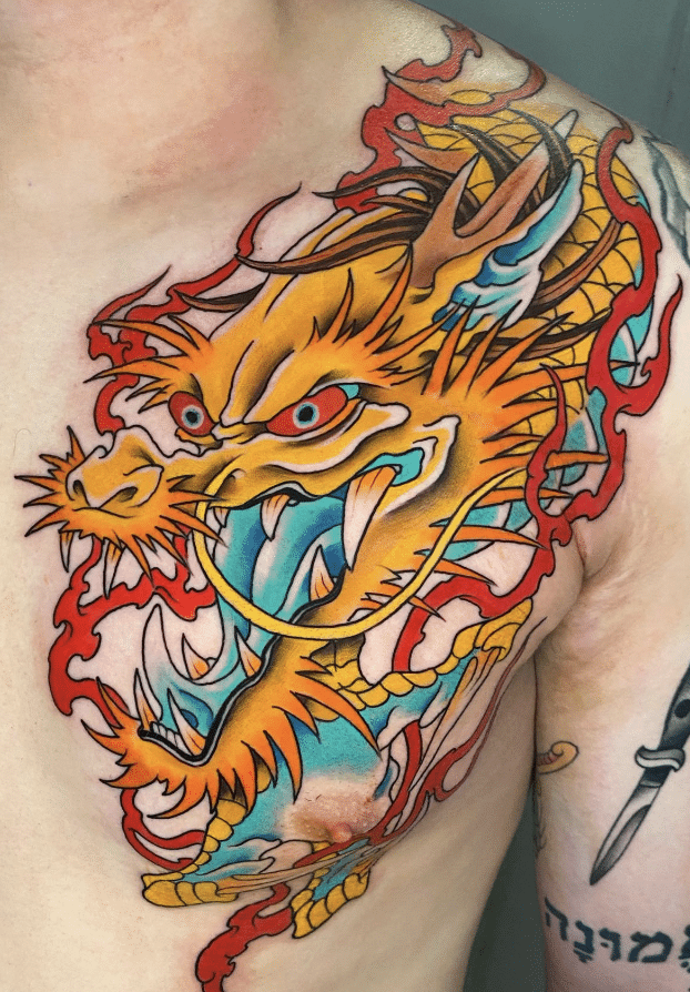 Yellow Dragon Head Tattoo