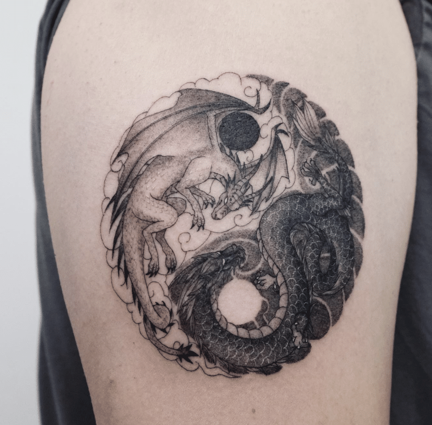 Yin Yang Black Dragon Tattoo