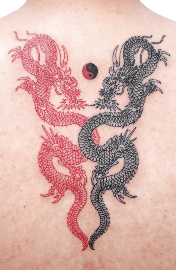 Yin and Yang Red Dragon Tattoo